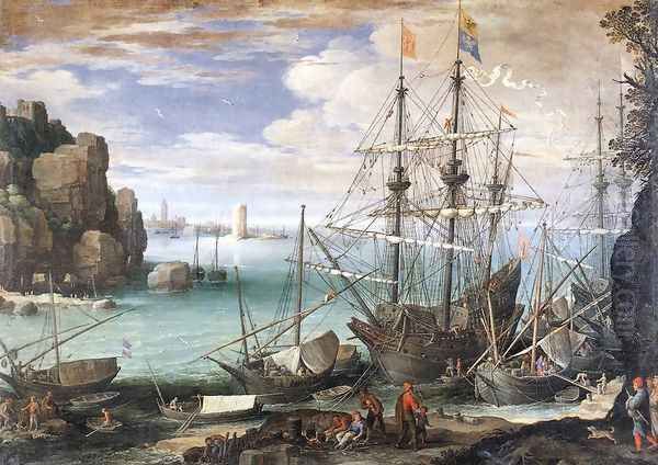 View of a Port c. 1607 Oil Painting by Paul Bril