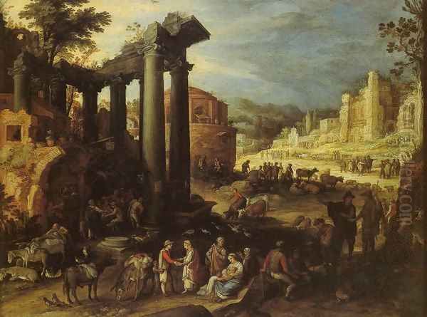 The Campo Vaccino with a Gypsy Woman Reading a Palm Oil Painting by Paul Bril