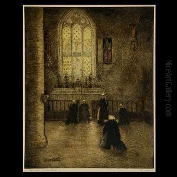 Nuns At Prayer. Oil Painting by Charles William Bartlett