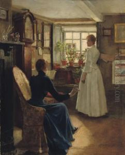 Reading Aloud Oil Painting by Charles William Bartlett