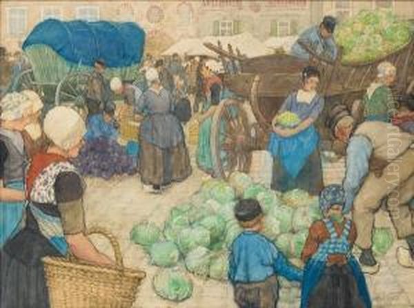 Cabbage Market Oil Painting by Charles William Bartlett