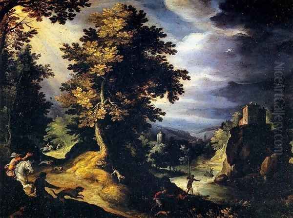 Landscape with Stag Hunt Oil Painting by Paul Bril