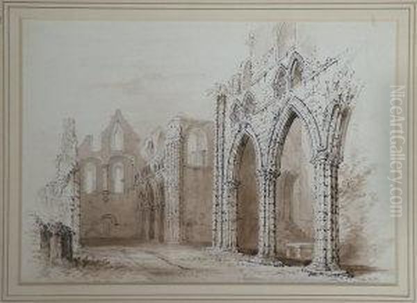 Interior Of Dundrennan Abbey Kirkcudbrightshire Oil Painting by William Henry Bartlett