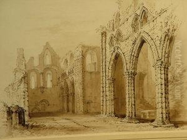 Interior Of Dundrennan Abbey, Kirkcudbrightshire Oil Painting by William Henry Bartlett