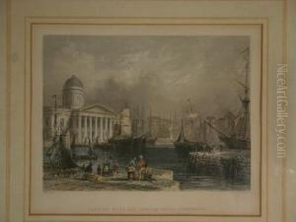 Canning Dock & Custom House Oil Painting by William Henry Bartlett