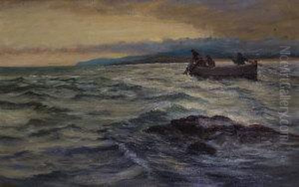 Fishermen Drawing In Nets At Dusk Oil Painting by William Henry Bartlett