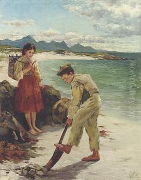 On The Beach, Connemara Oil Painting by William Henry Bartlett