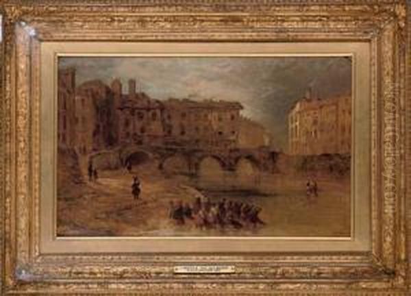 Old Baal's Bridge, Limerick Oil Painting by William Henry Bartlett