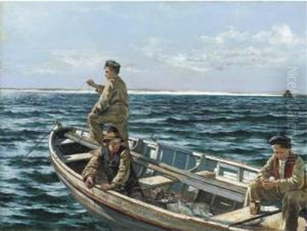 Fishing Off The Coast Of Ireland Oil Painting by William Henry Bartlett