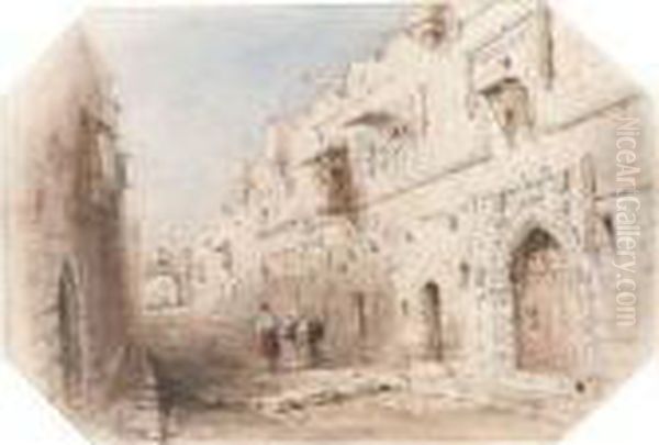 Knight Street, Rhodes Oil Painting by William Henry Bartlett