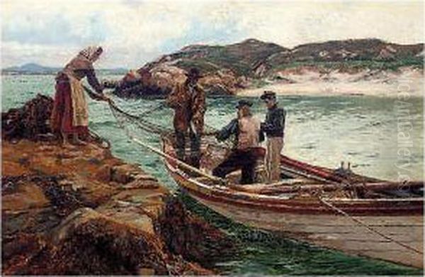 Landing The Catch Oil Painting by William Henry Bartlett