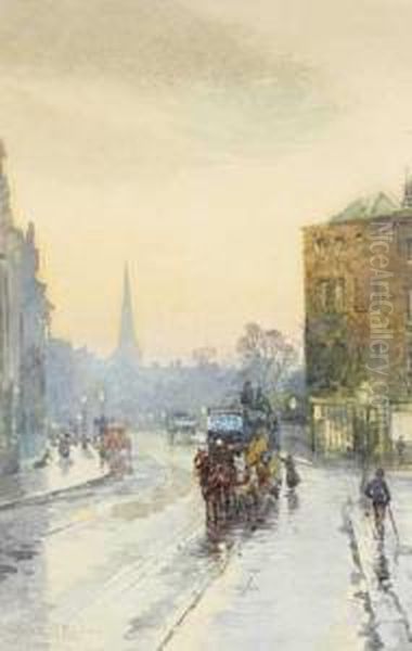 Catching The Tram In Nassau Street, Dublin Oil Painting by Rose Barton