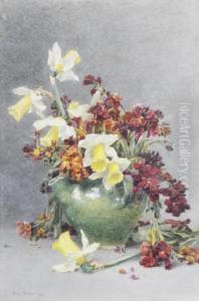 Still Life With Daffodils And Wallflowers Oil Painting by Rose Barton