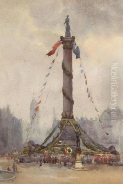 Nelson's Column On Trafalgar Day Oil Painting by Rose Barton