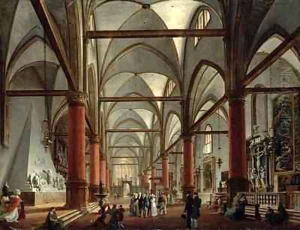 Leopoldo Cicognara (1767-1834) Commenting on the Monument of Canova (1827) in the the Church of Santa Maria Gloriosa dei Frari, Venice Oil Painting by Giuseppe Borsato