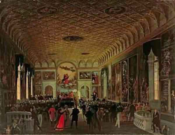 Commemoration of Antonio Canova (1757-1822) in the Sala dell'Assunta in the Accademia Galleries Oil Painting by Giuseppe Borsato