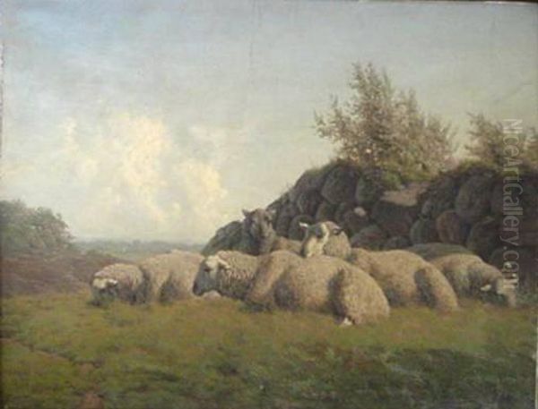 Sheep In Landscape Oil Painting by Carl Frederick Bartsch