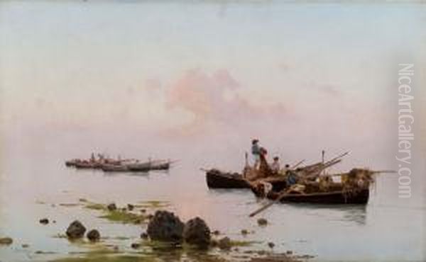 Scena Di Pesca Oil Painting by Pietro Barucci