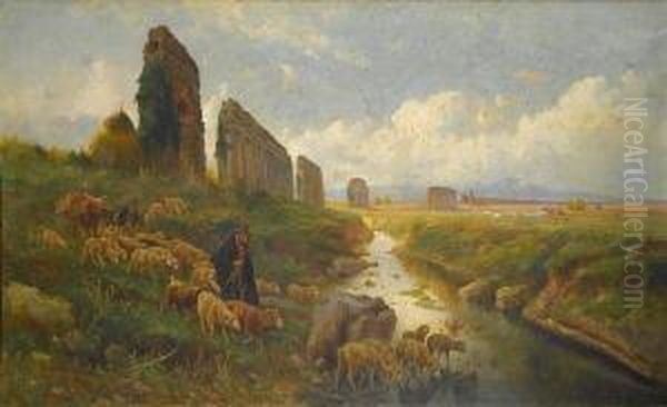 View Of The Agropontino Romano Oil Painting by Pietro Barucci