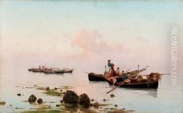 Marina Con Pescatori Oil Painting by Pietro Barucci