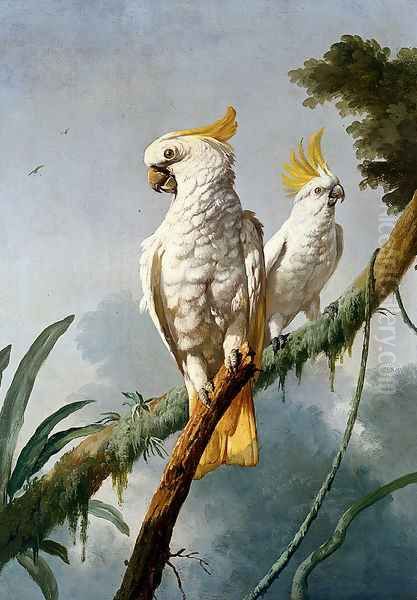 A Pair Of Sulphur-Crested Cocktoos Oil Painting by Jacques Barraband