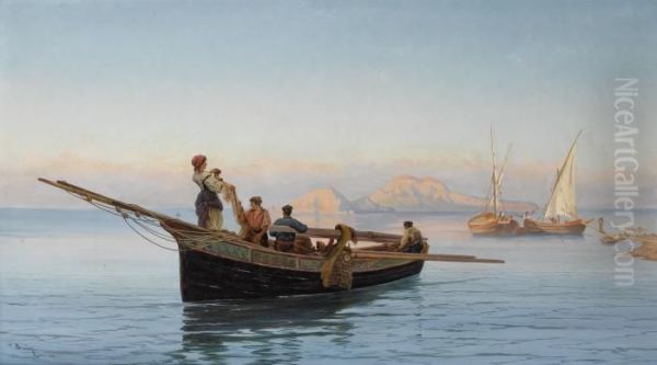 Fishing Off The Italian Coast Oil Painting by Pietro Barucci