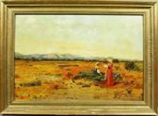 Two Women In An Italian Landscape Oil Painting by Pietro Barucci