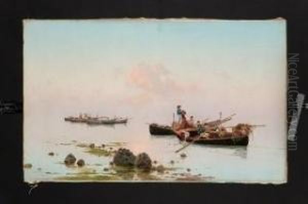 Pescatori In Laguna Oil Painting by Pietro Barucci