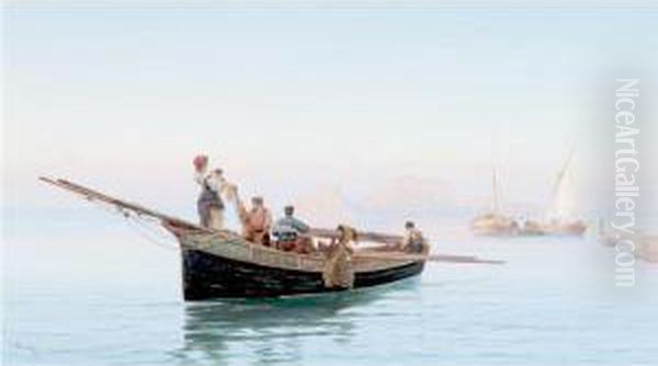 Fishing Along The Italian Coast Oil Painting by Pietro Barucci