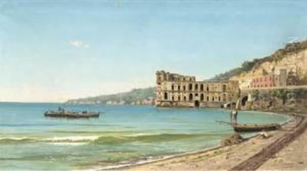 A View Of The Palazzo Donn' Anna On The Coast Of Posillipo, Bay Of Naples Oil Painting by Pietro Barucci