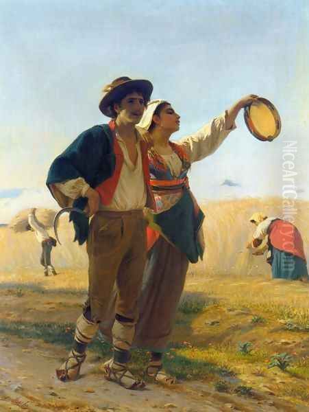 Courtship Oil Painting by Luigi Bechi