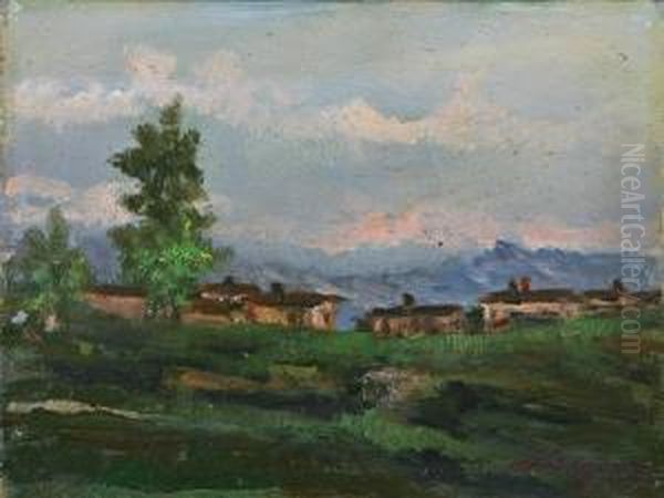 Paesaggio Di Campagna Con Case Oil Painting by Licinio Barzanti