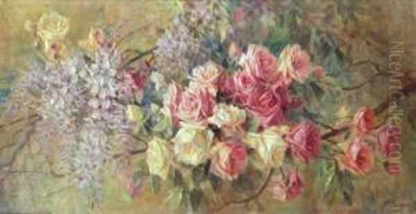 Rose E Glicini Oil Painting by Licinio Barzanti