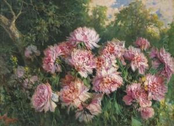 Peonie Nel Paesaggio Oil Painting by Licinio Barzanti