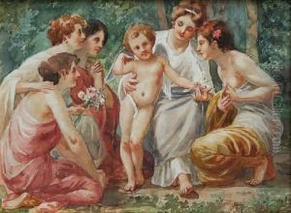 Cupido E Ancelle Oil Painting by Licinio Barzanti