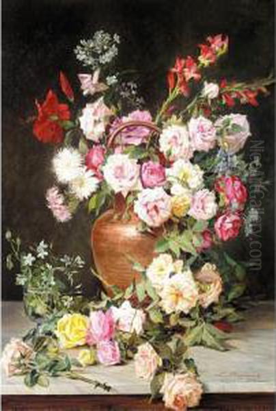 Vase Of Flowers Oil Painting by Licinio Barzanti