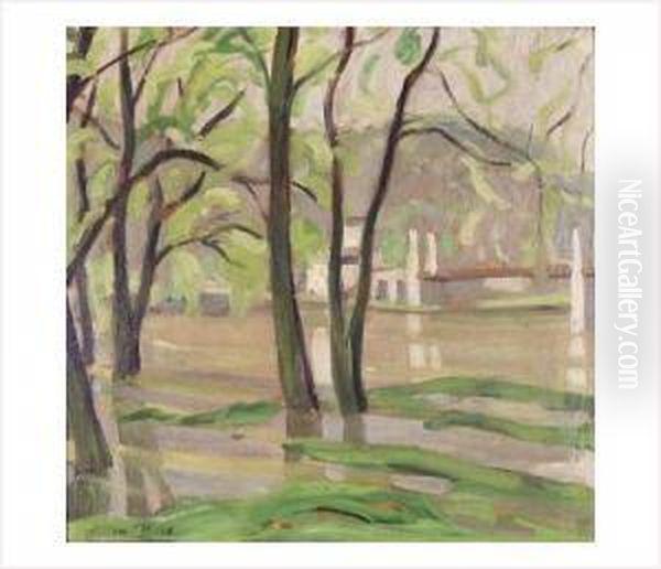 Arbres Au Bord De La Saone Oil Painting by Adrien Bas