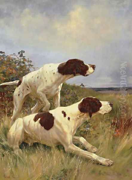 Two pointers on the scent Oil Painting by Thomas Blinks