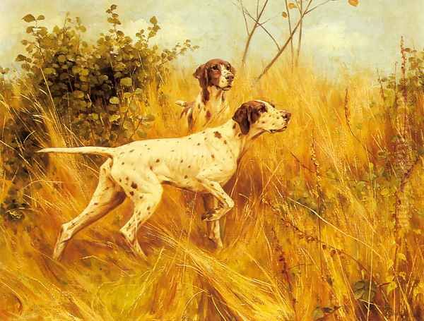 Two Pointers in a Landscape Oil Painting by Thomas Blinks