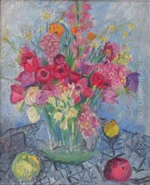 Nature Morte Au Bouquet De Fleurs Et Fruits (1931) Oil Painting by Andor Basch