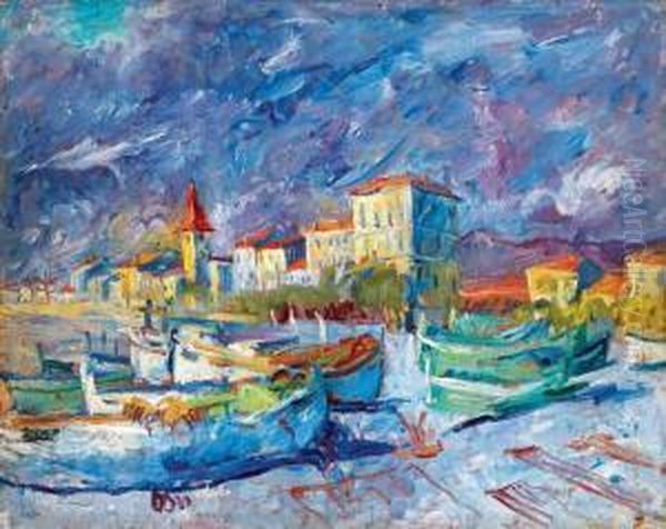 Port In South France Oil Painting by Andor Basch