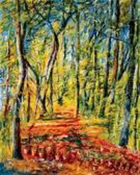 Forest Path Oil Painting by Andor Basch