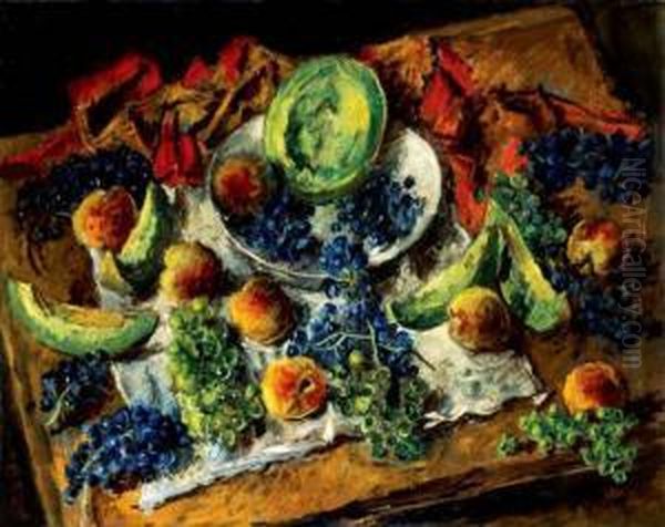 Still Life Of Fruit With Grapes Oil Painting by Andor Basch