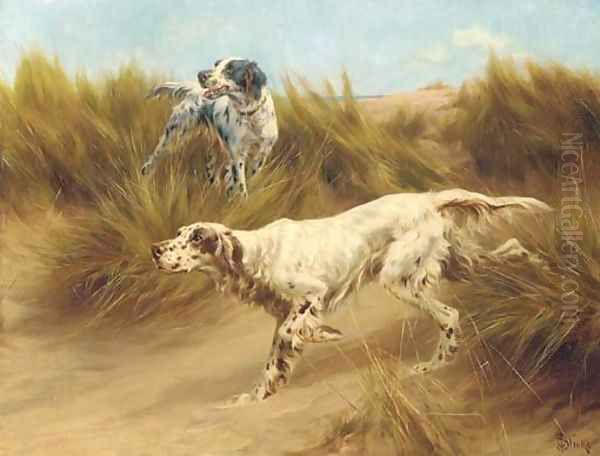 Setters in a sand-dune Oil Painting by Thomas Blinks