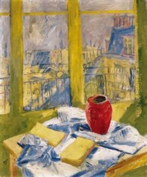 Still-life On The Window-sill Of The Studio Oil Painting by Andor Basch