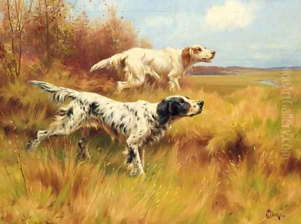 English Setters on Point Oil Painting by Thomas Blinks