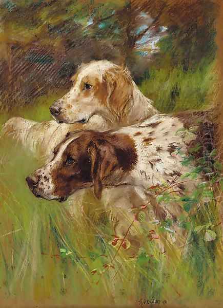 Two pointers in long grass Oil Painting by Thomas Blinks