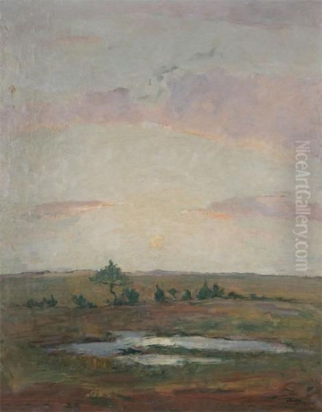 Heathland At Sunset Oil Painting by Richard Baseleer