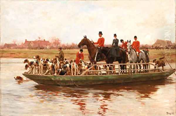 The York and Ainsty Hounds on the Ferry at Newby Oil Painting by Thomas Blinks