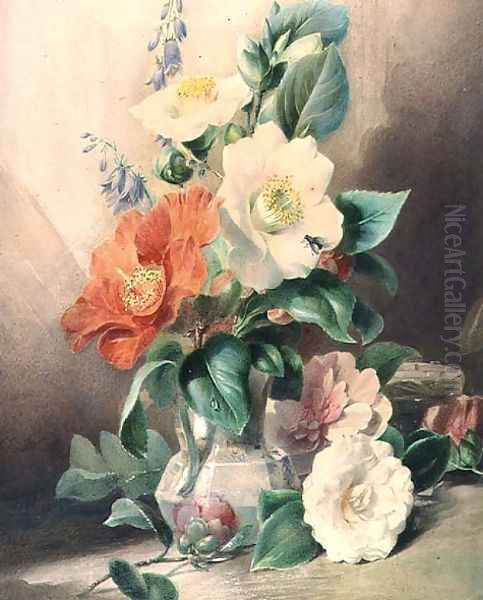 Camellias Oil Painting by Valentine Bartholomew